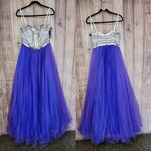 NWT Terani Couture Purple & Silver Bead Embellished Gown, Style # 15CB09 Sz 10